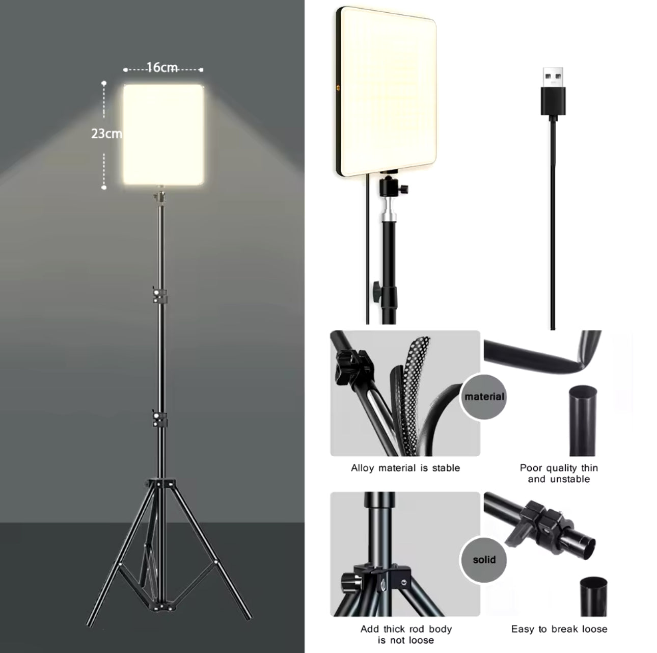 KS LED Studio Light w/ Tripod Photography Selfie Light Photo Studio Lamp